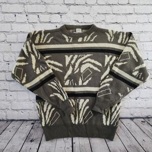 Vintage Gitano PS 101 Men's Medium Gray Abstract Geometric Knit Crewneck Sweater